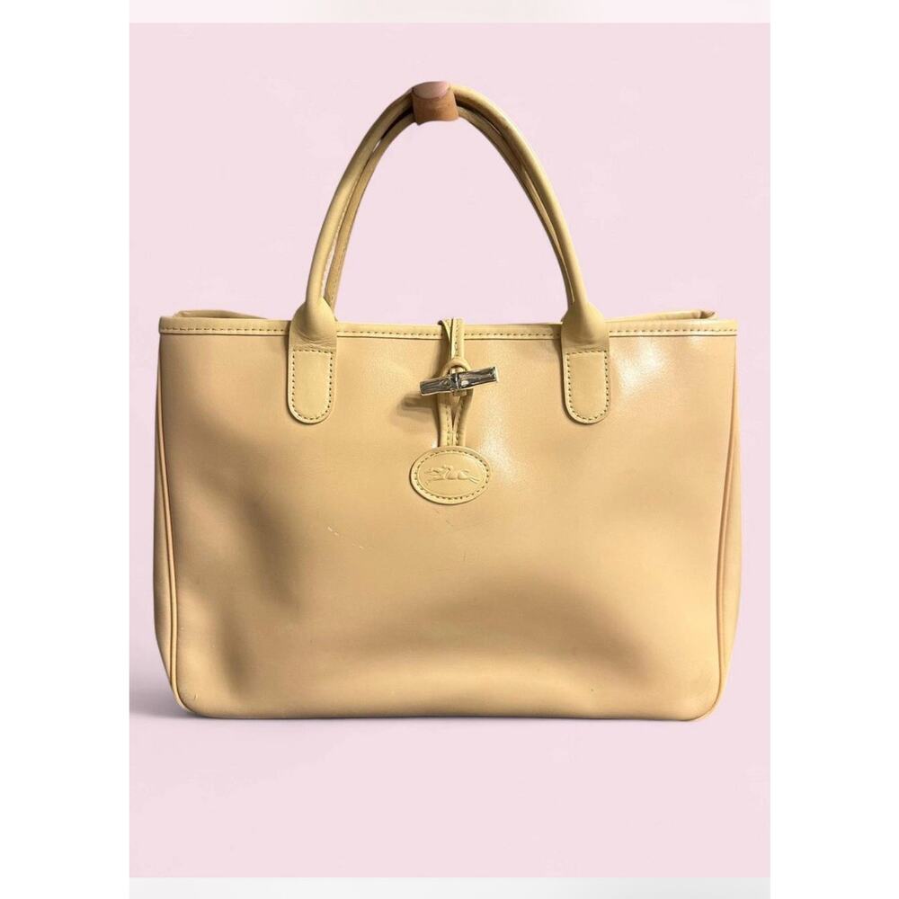Longchamp Cream Top-Handle Bag with Silver Hardware